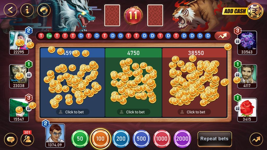 Dragon Vs Tiger from happy teen patti